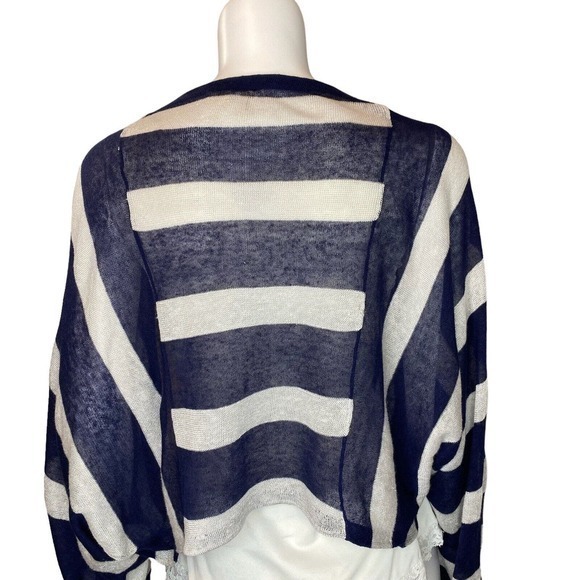 Anthropologie- Moth Navy Striped Lightweight Shrug Size S Petite Linen Blend - Picture 2 of 6